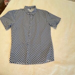 Men's Blue and White Patterned Shirt